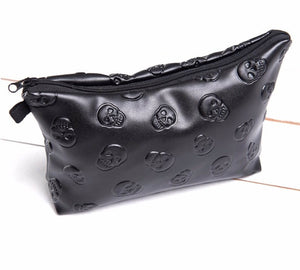 Black skull 3D Printing leather makeup bag