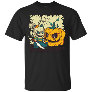 Wanna Play Pumpkin & Doll T-Shirt - [evil-amy-s-terror-shop]
